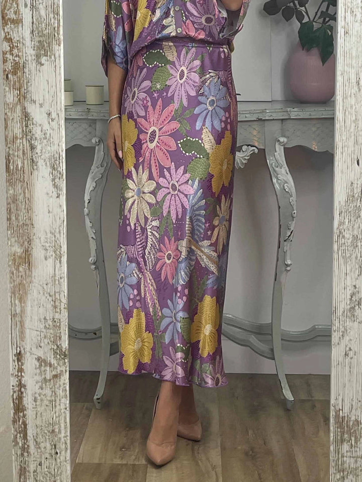 Elegance Bloom™ 2-Piece Floral Satin Set – Fishtail Silhouette