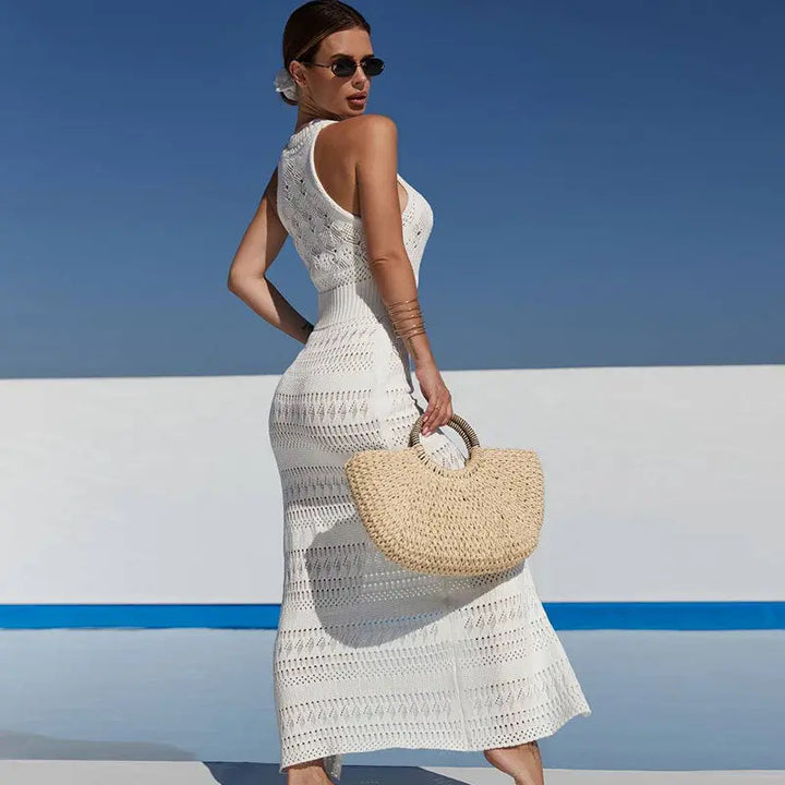 VELISSIA™ | Long Crochet Dress – Racerback & Elegant Slit
