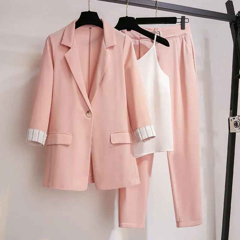 3-Piece Chic Suit Set – Blazer, Camisole & Trousers