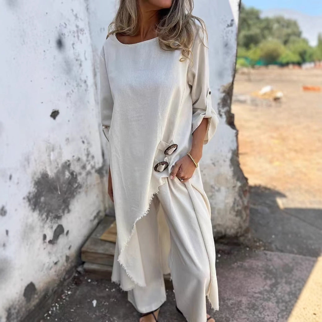 VELISSIA™ | 2-Piece Women's Set – Flowy Tunic & Wide-Leg Pants