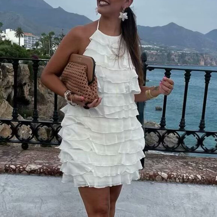 VELISSIA™ | Ruffled Layered Mini Dress – Light Open Back