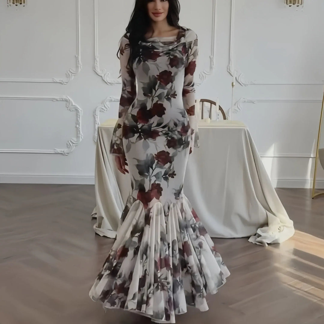 VELISSIA™ | Floral Mermaid Maxi Dress – Romantic Elegance & Timeless Charm