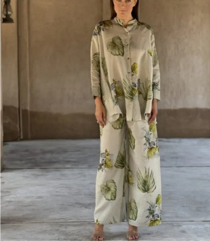 VELISSIA™ | Botanical Print Flowy Set – Natural Elegance & Summer Comfort