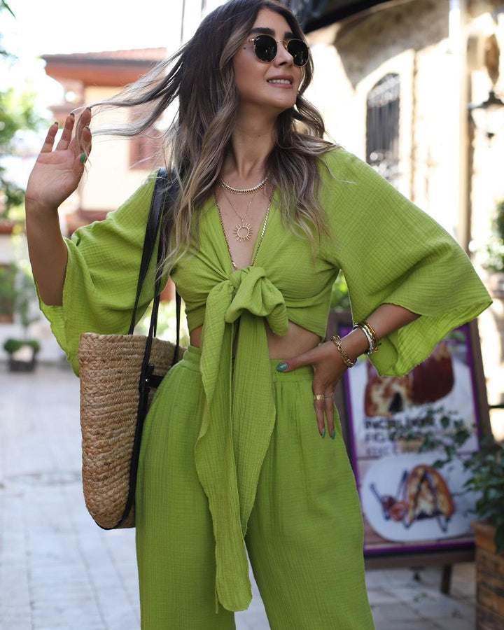 VELISSIA™ | Flowy Bohemian Set – Two-Piece Tie-Front Outfit