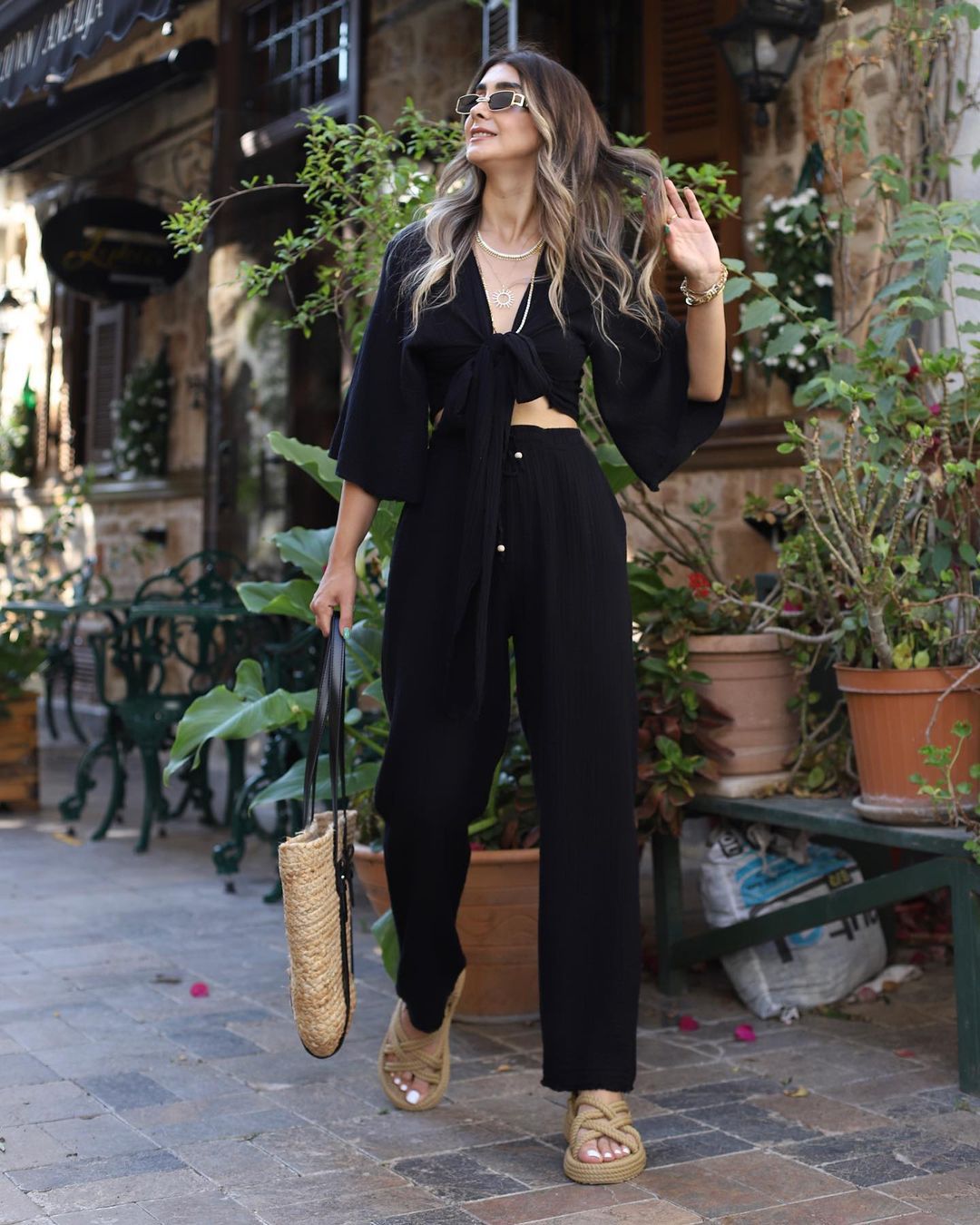 VELISSIA™ | Flowy Bohemian Set – Two-Piece Tie-Front Outfit