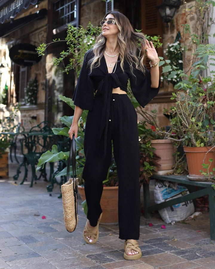 VELISSIA™ | Flowy Bohemian Set – Two-Piece Tie-Front Outfit