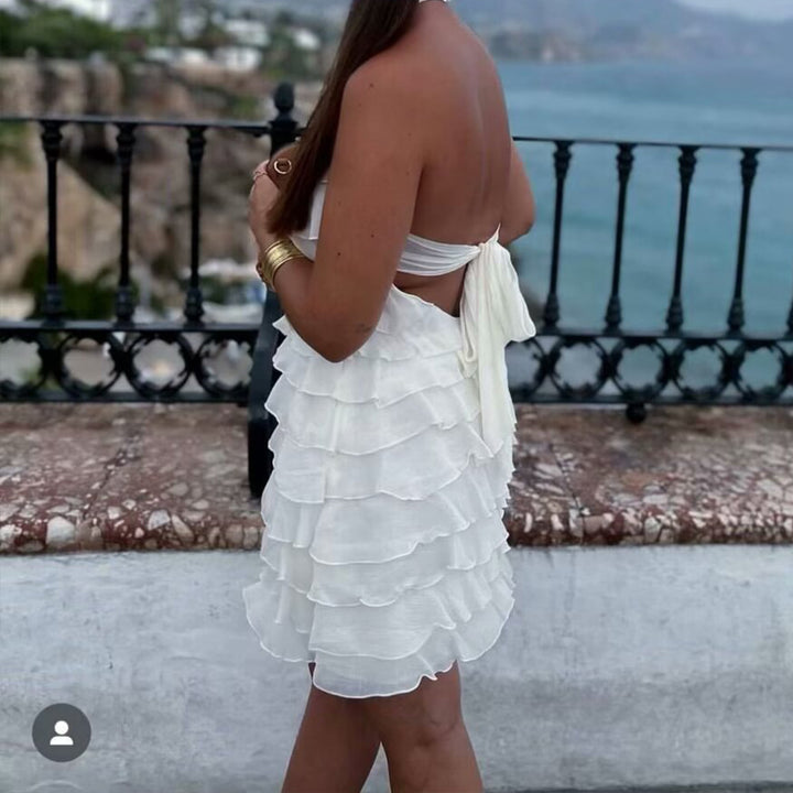 VELISSIA™ | Ruffled Layered Mini Dress – Light Open Back