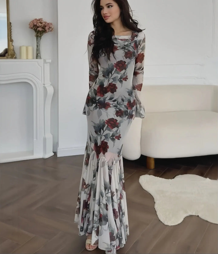 VELISSIA™ | Floral Mermaid Maxi Dress – Romantic Elegance & Timeless Charm