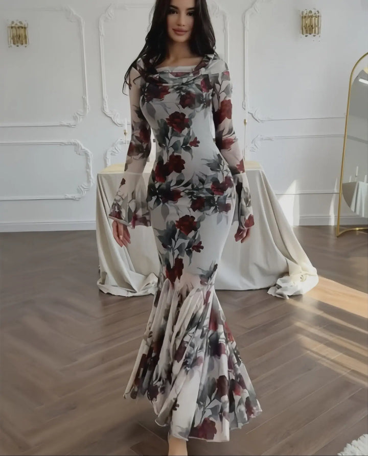 VELISSIA™ | Floral Mermaid Maxi Dress – Romantic Elegance & Timeless Charm