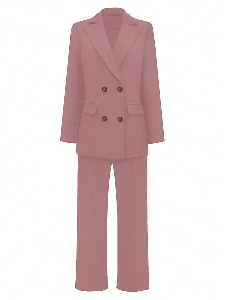 Blush Pink Women’s Power Suit – Wide-Leg Trousers & Structured Blazer with Bustier Top