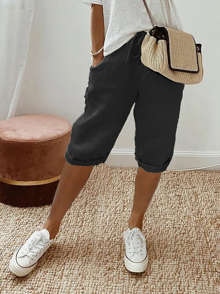 MINA | RELAXED LINEN-COTTON SHORTS WITH ADJUSTABLE WAIST