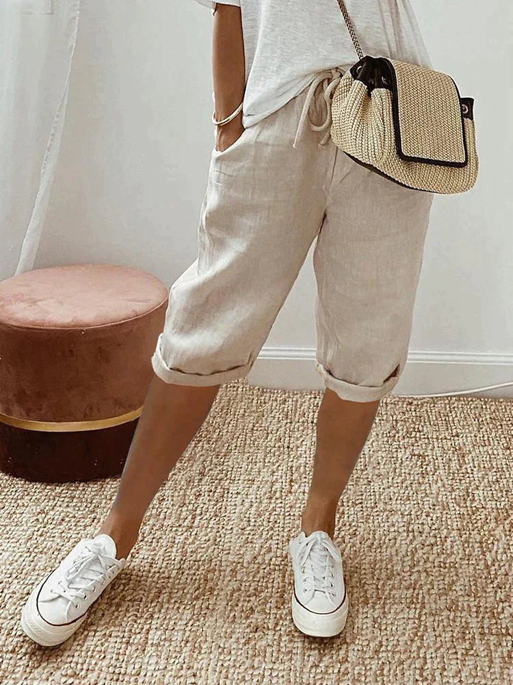 MINA | RELAXED LINEN-COTTON SHORTS WITH ADJUSTABLE WAIST