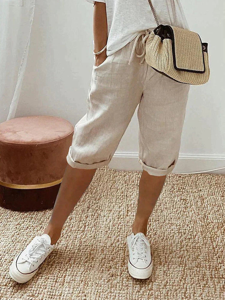 MINA | RELAXED LINEN-COTTON SHORTS WITH ADJUSTABLE WAIST