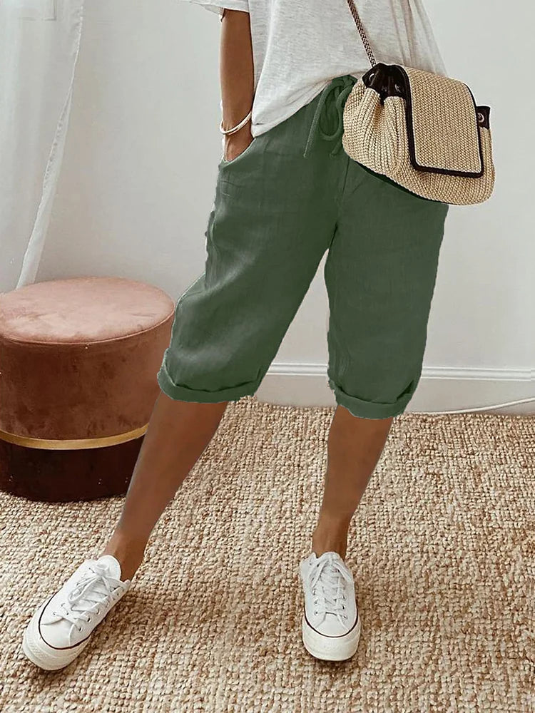 MINA | RELAXED LINEN-COTTON SHORTS WITH ADJUSTABLE WAIST