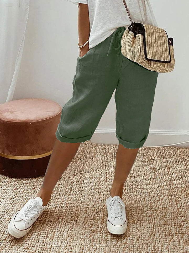 MINA | RELAXED LINEN-COTTON SHORTS WITH ADJUSTABLE WAIST
