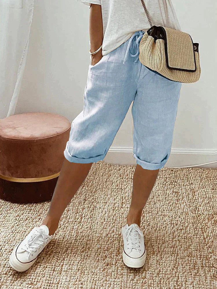 MINA | RELAXED LINEN-COTTON SHORTS WITH ADJUSTABLE WAIST