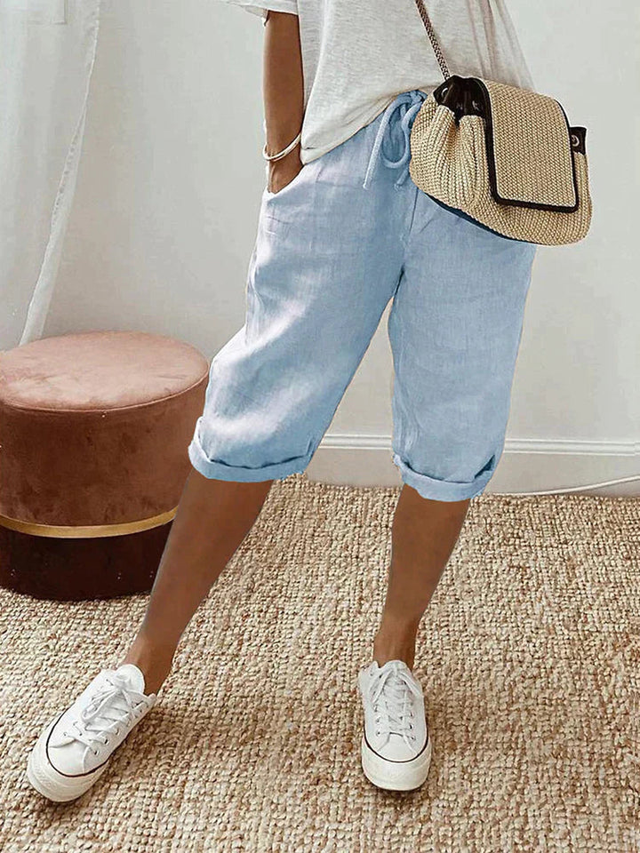 MINA | RELAXED LINEN-COTTON SHORTS WITH ADJUSTABLE WAIST